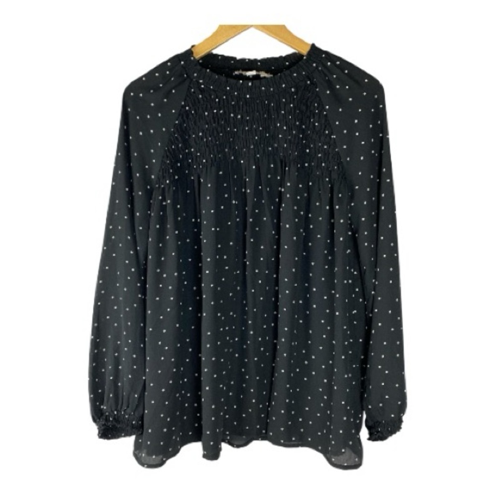 Molly Bracken Polka Dot Blouse Size Small Black with White Dots Loose Fit Flowy